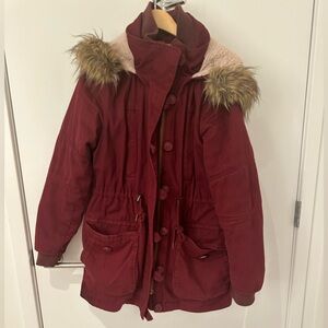 Red parka jacket